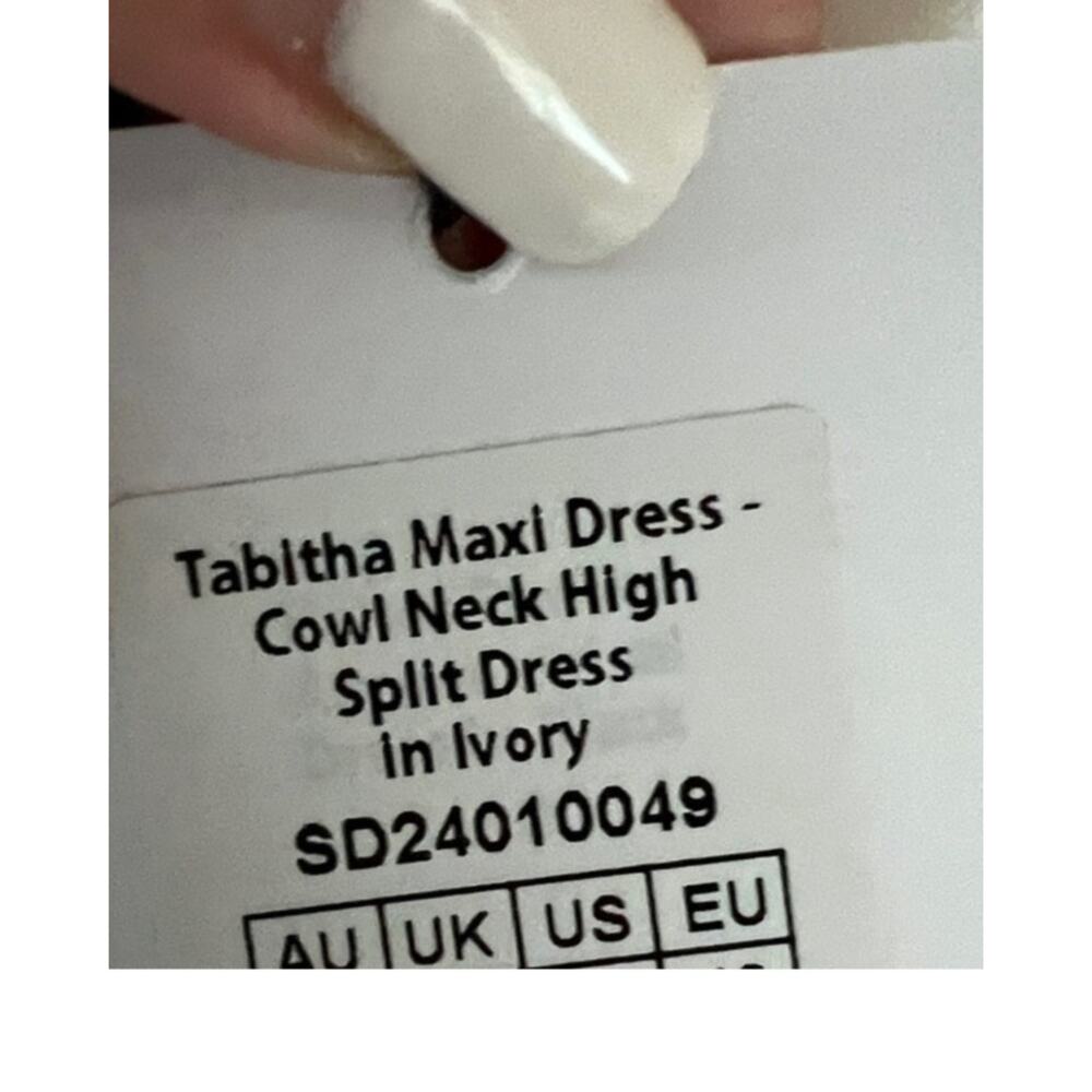 NWT REVOLVE Australia SHOWPO Tabitha cowlneck high split ivory maxi dress US 8 - Picture 8 of 12